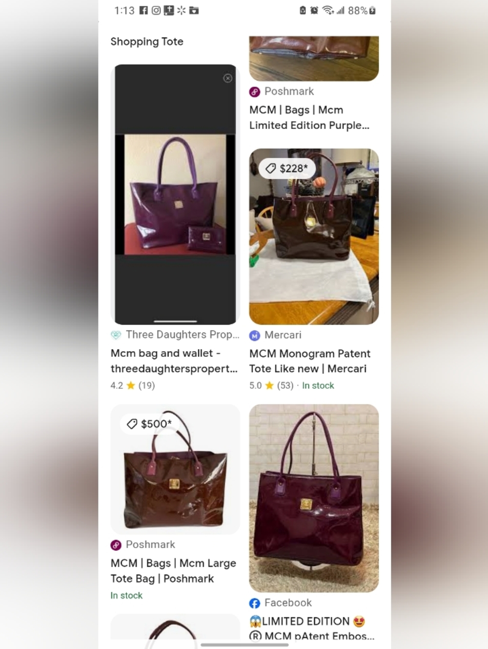 MCM Vintage Limited Edition Patent Leather Monogram Tote Bag in Deep Plum - Picture 7 of 7